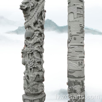 Pielāgota reljefa pūķa akmens kolonna